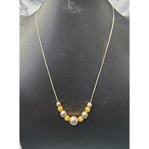 vintage gold and silver tone round metal bead piama style chain necklace